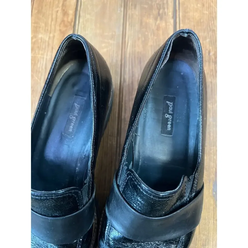 Paul Green women’s shoes Glossy Black patent leather Pointed-Toe chunky Loafers
